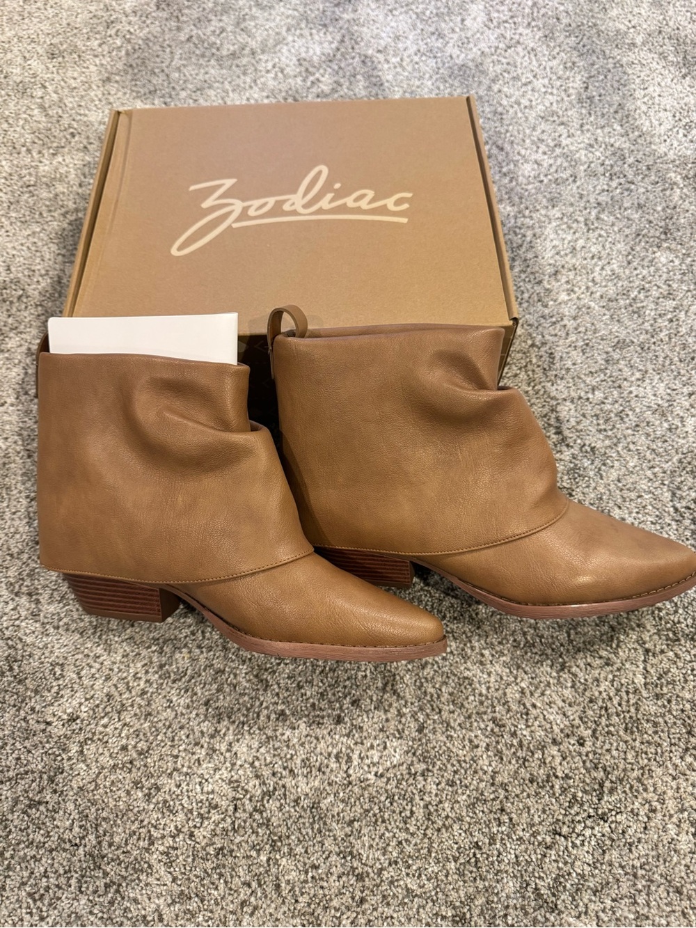 Zodiac Tan Slouchy Faux-Leather Ankle Booties
